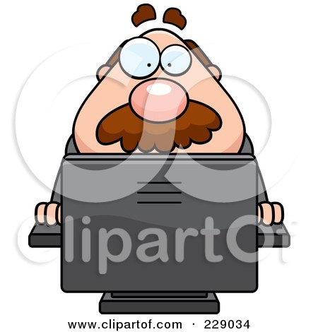 Royalty-Free (RF) Clipart Illustration of a Chubby Man Using A Desktop Computer by Cory Thoman