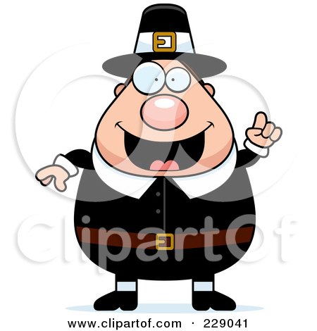 Royalty-Free (RF) Clipart Illustration of a Chubby Pilgrim Man With An Idea by Cory Thoman