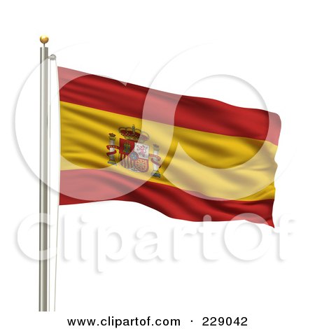 Royalty-Free (RF) Clipart Illustration of The Flag Of Spain Waving On A Pole by stockillustrations