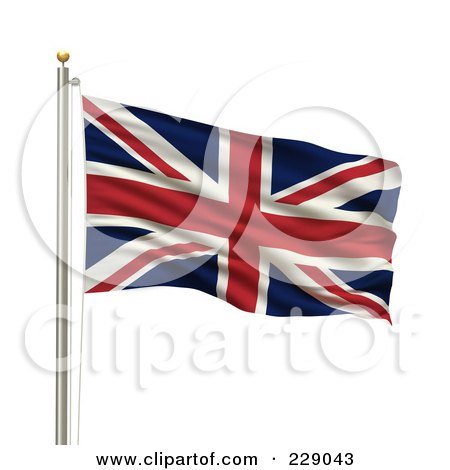 Royalty-Free (RF) Clipart Illustration of The Flag Of UK Waving On A Pole by stockillustrations