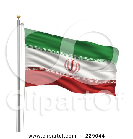 Royalty-Free (RF) Clipart Illustration of The Flag Of Iran Waving On A Pole by stockillustrations