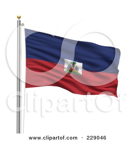 Royalty-Free (RF) Clipart Illustration of The Flag Of Haiti Waving On A Pole by stockillustrations
