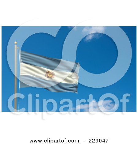 Royalty-Free (RF) Clipart Illustration of the Flag Of Argentina Waving On A Pole Against A Blue Sky by stockillustrations