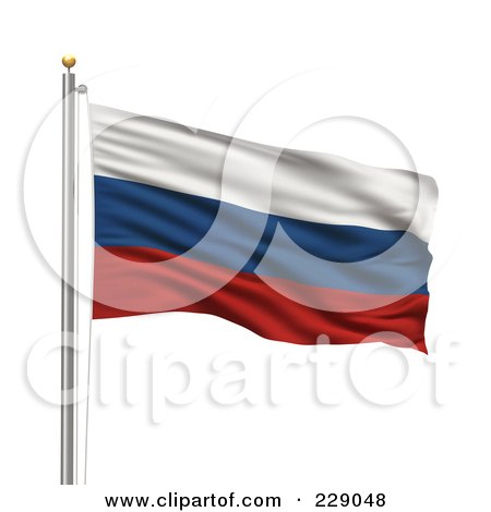 Royalty-Free (RF) Clipart Illustration of The Flag Of Russia Waving On A Pole by stockillustrations