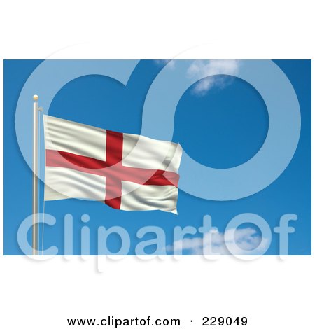 Royalty-Free (RF) Clipart Illustration of the Flag Of England Waving On A Pole Against A Blue Sky by stockillustrations