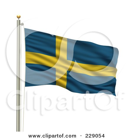 Royalty-Free (RF) Clipart Illustration of The Flag Of Sweden Waving On A Pole by stockillustrations