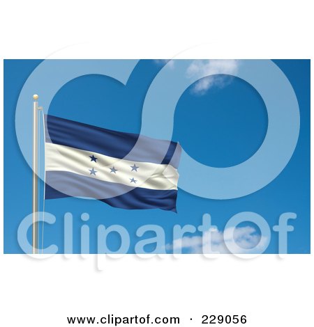 Royalty-Free (RF) Clipart Illustration of the Flag Of Honduras Waving On A Pole Against A Blue Sky by stockillustrations