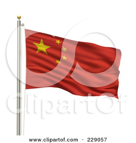 Royalty-Free (RF) Clipart Illustration of The Flag Of China Waving On A Pole by stockillustrations