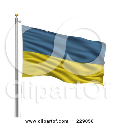 Royalty-Free (RF) Clipart Illustration of The Flag Of Ukraine Waving On A Pole by stockillustrations