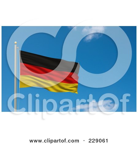 Royalty-Free (RF) Clipart Illustration of the Flag Of Germany Waving On A Pole Against A Blue Sky by stockillustrations