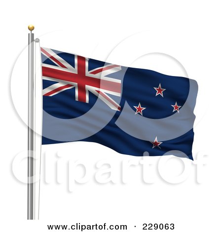 Royalty-Free (RF) Clipart Illustration of The Flag Of New Zealand Waving On A Pole by stockillustrations