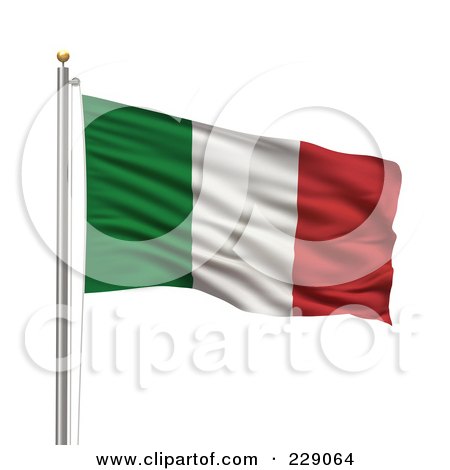 Royalty-Free (RF) Clipart Illustration of The Flag Of Italy Waving On A Pole by stockillustrations