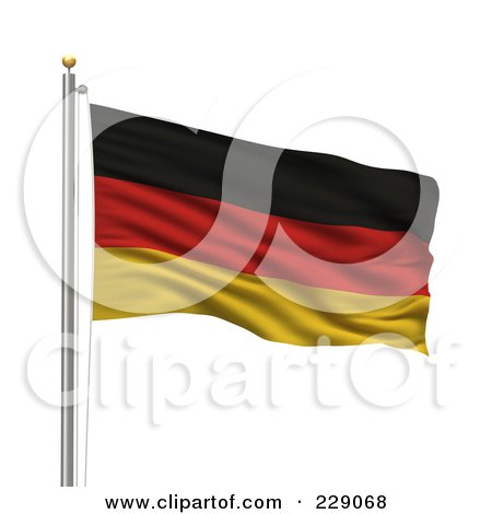 Royalty-Free (RF) Clipart Illustration of The Flag Of Germany Waving On A Pole by stockillustrations