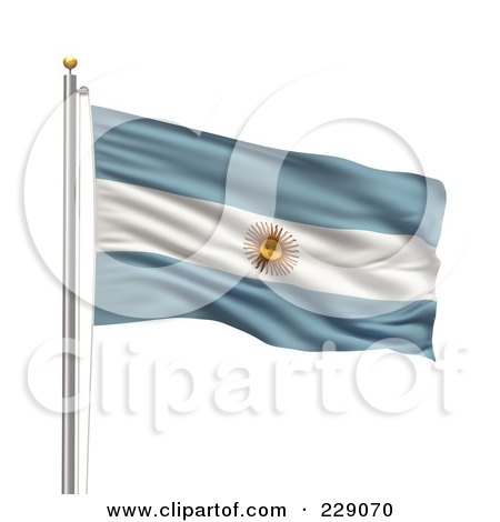 Royalty-Free (RF) Clipart Illustration of The Flag Of Argentina Waving On A Pole by stockillustrations