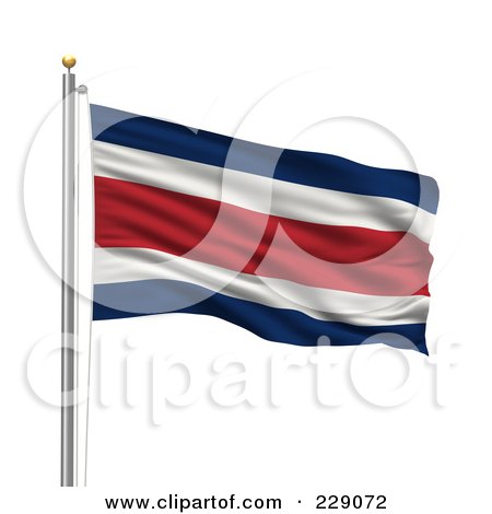 Royalty-Free (RF) Clipart Illustration of The Flag Of Costa Rica Waving On A Pole by stockillustrations