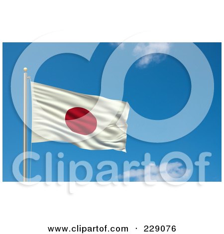Royalty-Free (RF) Clipart Illustration of the Flag Of Japan Waving On A Pole Against A Blue Sky by stockillustrations