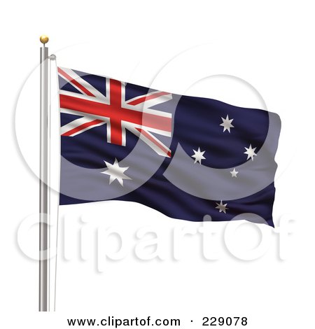 Royalty-Free (RF) Clipart Illustration of The Flag Of Australia Waving On A Pole by stockillustrations