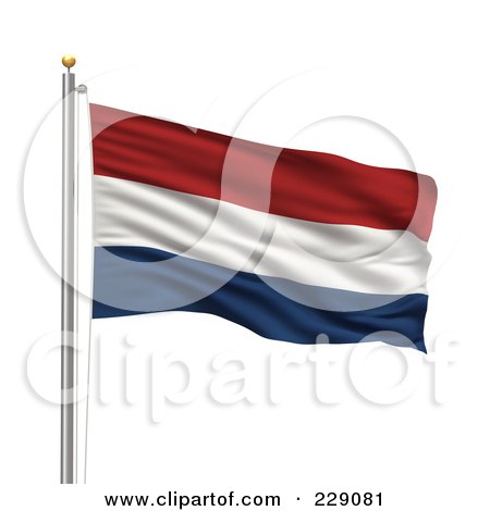 Royalty-Free (RF) Clipart Illustration of The Flag Of Netherlands Waving On A Pole by stockillustrations