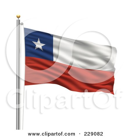 Royalty-Free (RF) Clipart Illustration of The Flag Of Chile Waving On A Pole by stockillustrations