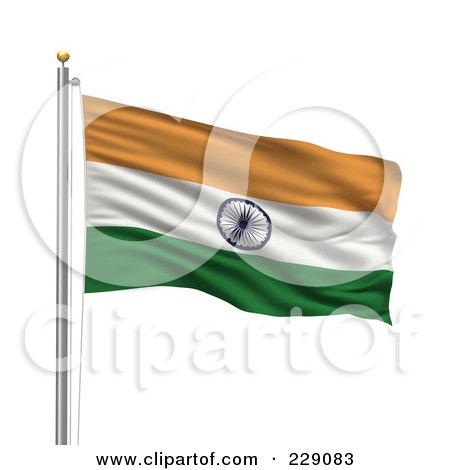 Royalty-Free (RF) Clipart Illustration of The Flag Of India Waving On A Pole by stockillustrations