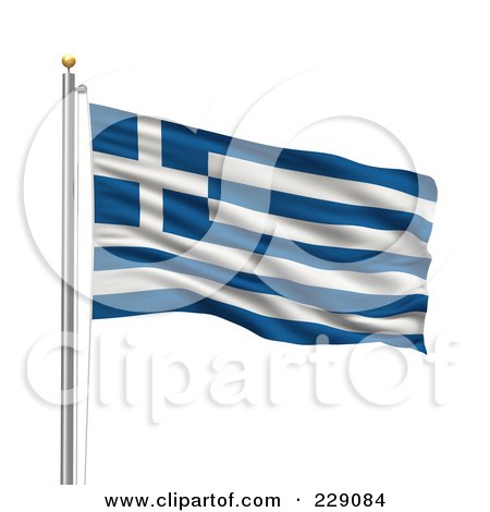 Royalty-Free (RF) Clipart Illustration of The Flag Of Greece Waving On A Pole by stockillustrations