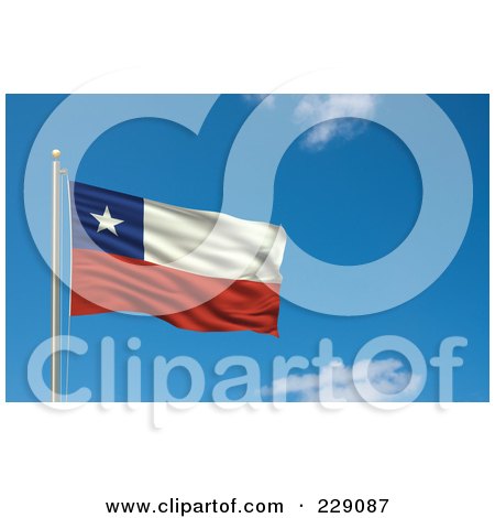 Royalty-Free (RF) Clipart Illustration of the Flag Of Chile Waving On A Pole Against A Blue Sky by stockillustrations