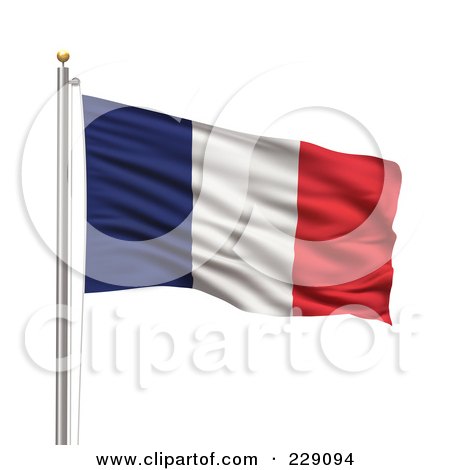 Royalty-Free (RF) Clipart Illustration of The Flag Of France Waving On A Pole by stockillustrations