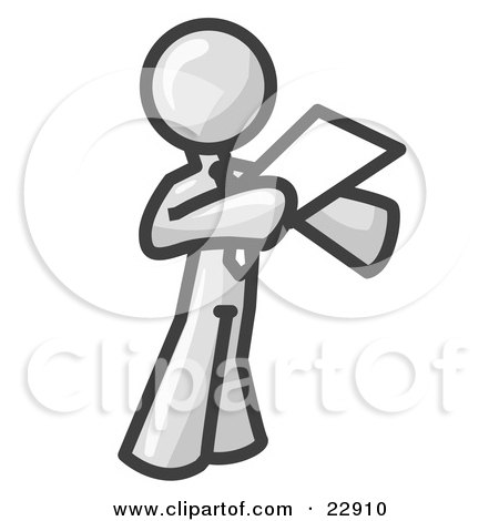 Clipart Illustration of a White Businessman Holding a Piece of Paper During a Speech or Presentation by Leo Blanchette