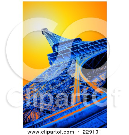 Royalty-Free (RF) Clipart Illustration of a Lower View Of A Pop Art Styled Eiffel Tower And Sunny Sky by chrisroll