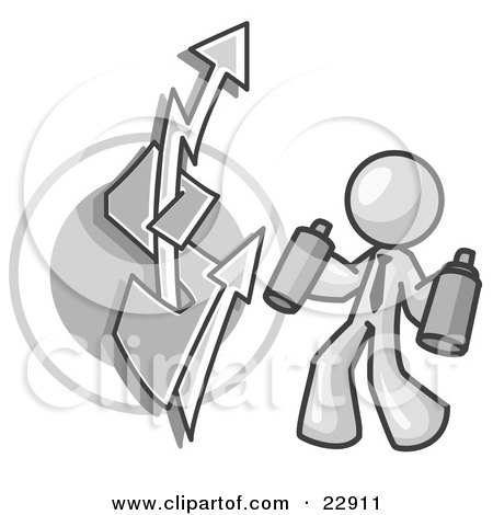 Clipart Illustration of a White Business Man Spray Painting a Graffiti Dollar Sign on a Wall by Leo Blanchette