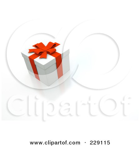 Royalty-Free (RF) Clipart Illustration of a 3d White Gift Box With Red Ribbons And Bow by chrisroll