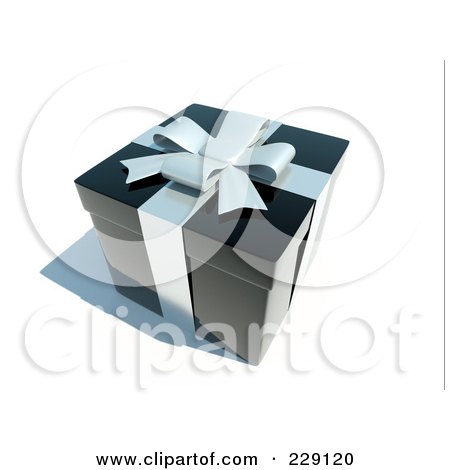 Royalty-Free (RF) Clipart Illustration of a 3d Black Gift Box With White Ribbons And Bow by chrisroll
