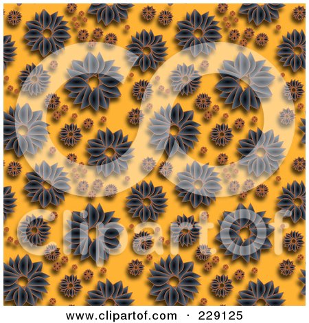Royalty-Free (RF) Clipart Illustration of a Seamless Background Pattern Of Flowers On Yellow by chrisroll