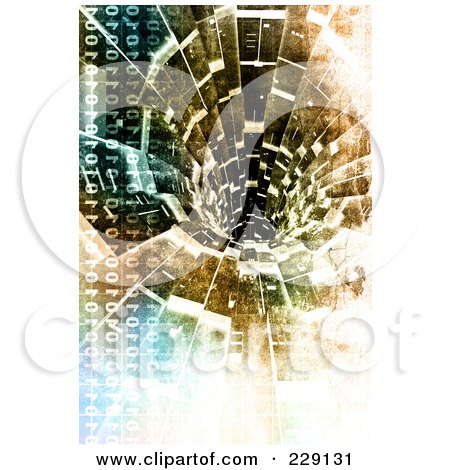 Royalty-Free (RF) Clipart Illustration of a Distressed Binary Code And Vortex Background by chrisroll