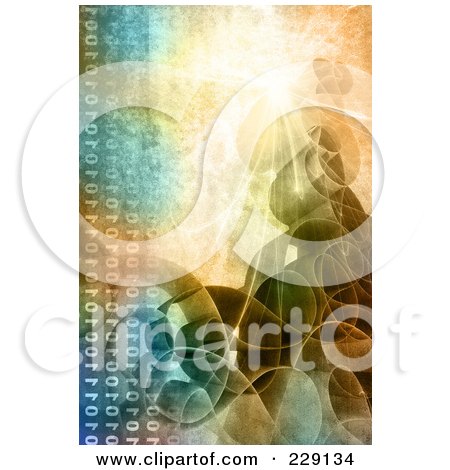 Royalty-Free (RF) Clipart Illustration of a Distressed Binary Code And Wave Background by chrisroll