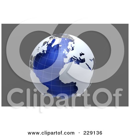 Royalty-Free (RF) Clipart Illustration of a 3d Blue And White Globe Over Gray by chrisroll