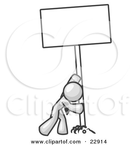 Clipart Illustration of a Strong White Man Pushing a Blank Sign Upright  by Leo Blanchette