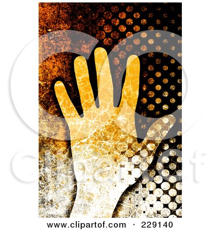 Royalty-Free (RF) Clipart Illustration of a Rusted Grungy Background Of A Human Hand And Halftone by chrisroll