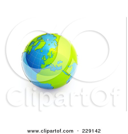Royalty-Free (RF) Clipart Illustration of a 3d Shiny Blue Grid Globe With Green Continents by chrisroll