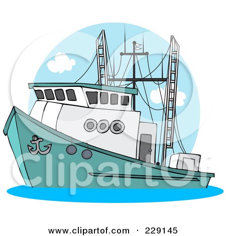 Royalty-Free (RF) Clipart Illustration of a Trawler Fishing Boat At Sea - 2 by djart