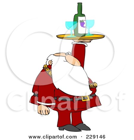 Royalty-Free (RF) Clipart Illustration of Santa Holding Up A Wine Tray With Glasses by djart