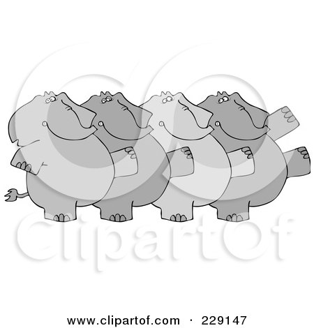 Royalty-Free (RF) Clipart Illustration of a Chorus Line Of Elephants Dancing by djart