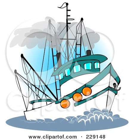 Royalty-Free (RF) Clipart Illustration of a Trawler Fishing Boat At Sea - 3 by djart