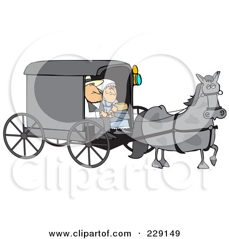 Royalty-Free (RF) Clipart Illustration of a Gray Horse Pulling A Couple In An Amish Buggy by djart