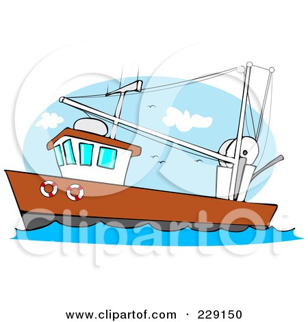 Royalty-Free (RF) Clipart Illustration of a Trawler Fishing Boat At Sea - 1 by djart