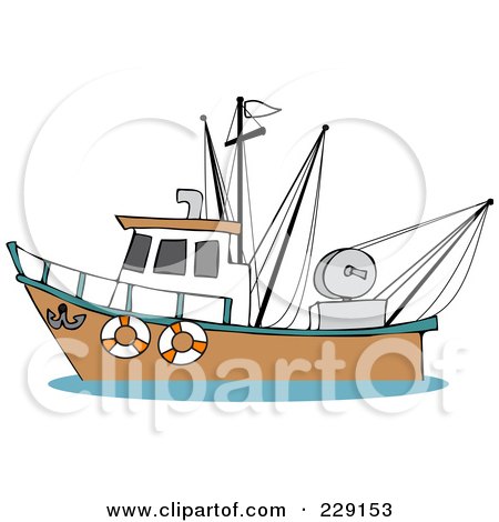 Royalty-Free (RF) Clipart Illustration of a Trawler Fishing Boat At Sea - 4 by djart