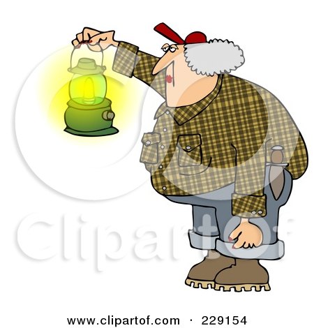 Royalty-Free (RF) Clipart Illustration of a Woman Wearing Plaid And Carrying A Gas Lantern by djart