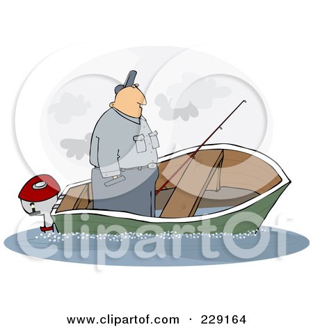 Royalty-Free (RF) Clipart Illustration of a Man Standing Up In A Sinking Fishing Boat by djart