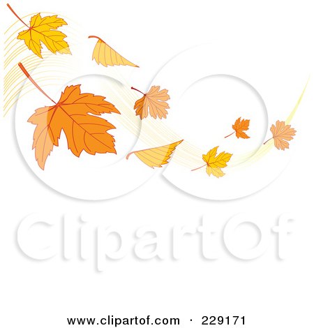 Royalty-Free (RF) Clipart Illustration of a Breeze With Fall Leaves Waving Above White Copyspace by Pushkin