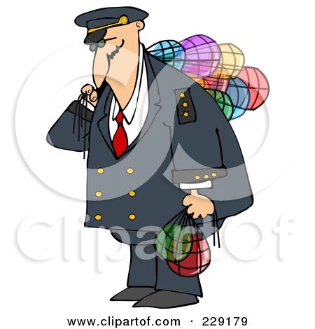 Royalty-Free (RF) Clipart Illustration of a Ship Captain Carrying Colorful Glass Buoys by djart